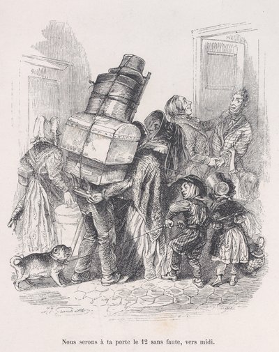 Bez wątpienia będziemy u Twoich drzwi w południe. z Małej niedoli ludzkiego życia, 1843. autorstwa Jean Ignace Isidore Gérard