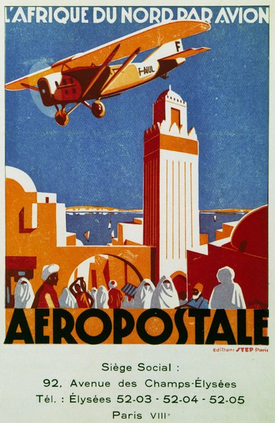 Aeropostale (poczta lotnicza), połączenia lotnicze z Afryką Północną, billboard, Francja autorstwa Jean Jacquelin
