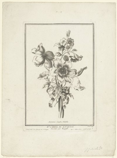 Bukiet anemonów i powój Zawilce proste, Volubilis (tytuł na obiekcie) IIe Cahier de Bouquets (tytuł serii) autorstwa Jean Jacques Avril (I)