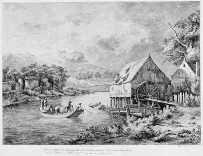 Młyn nad brzegiem rzeki”, 1774. autorstwa Jean Jacques Boissieu de
