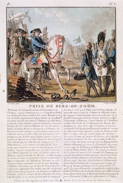 The Takeing of Berg-op-Zoom, Holandia, 1747, rycina Jean Baptiste Morret (fl.1790-1820), 1787 autorstwa Jean Jacques Francois Le Barbier