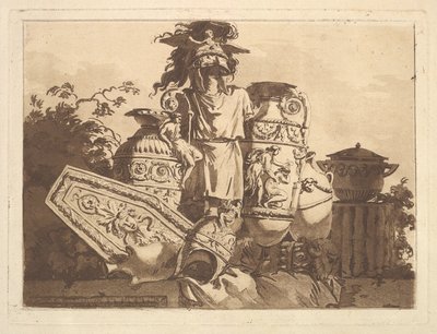 Kompozycja z antykami, z Recueil de Compositions par Lagrenée Le Jeune Colle..., 1782-84. autorstwa Jean Jacques Lagrenee