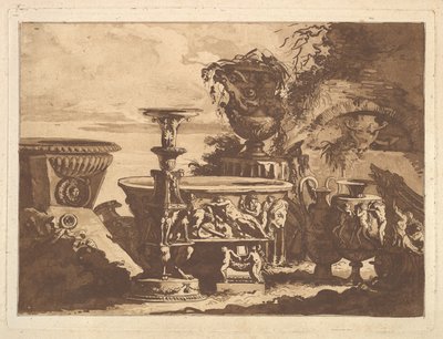 Kompozycja z wazą Medyceuszy z Recueil de Compositions par Lagrenée Le Jeune Coll..., 1782. autorstwa Jean Jacques Lagrenee