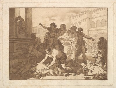 La Peste chez les Philistins Plague Among the Philistines, in an album containing R..., 1782-1821.    1166198   pl       polish Successfully Translated  Original: Courtesan Going to Bed, from the series "Ten Types of Beauties in Pictures (Jittai e-fuzoku)" autorstwa Jean Jacques Lagrenee