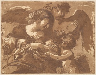 Anioł Stróż, w albumie zawierającym Recueil de Compositions p..., 1782-1821. autorstwa Jean Jacques Lagrenee