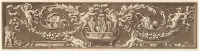 Fryz ozdobny z puttami, liśćmi akantu i girlandami owoców, z Recueil de Diff..., 1784. autorstwa Jean Jacques Lagrenee