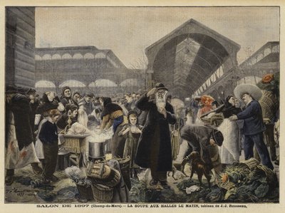 Stoisko z zupami na targu Les Halles rano autorstwa Jean Jacques Rousseau