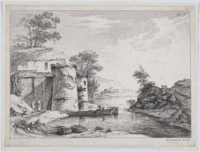 Stare wieże na brzegu rzeki, 1763. autorstwa Jean Jacques de Boissieu