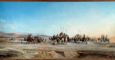 Szukasz kempingu karawan nomadów i wielbłądów na pustyni. Obraz Jeana Josepha Bellela (1816-1898) XIX-wieczny Montpellier, Musee Fabre - Szukam obozu. Koczownicze karawany i wielbłądy na pustyni. Obraz Jeana Josepha Bellela (1816-1898) autorstwa Jean Joseph Bellel
