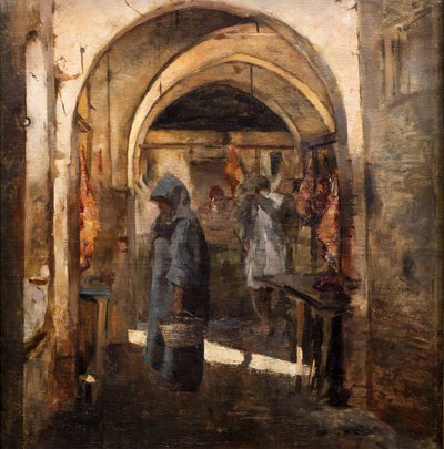 Sklep mięsny, 2. połowa XIX wieku. (Olej na płótnie) autorstwa Jean Joseph Benjamin Constant