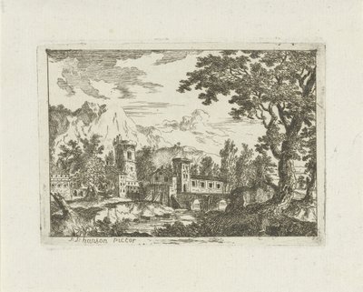 Kamienne budynki nad rzeką autorstwa Jean Joseph Hanson