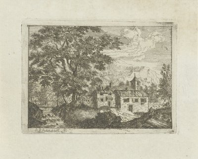 Ufortyfikowany dom nad wodospadem autorstwa Jean Joseph Hanson