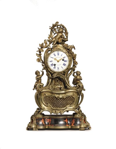 Muzyczny zegar kominkowy Ludwika XV ormolu, ok. 1750 r autorstwa Jean-Joseph de Saint-Germain
