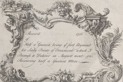 Karta handlowa dla Frazer, Army Printer, Stationer and Introligator, 1736. autorstwa Jean La Rocque