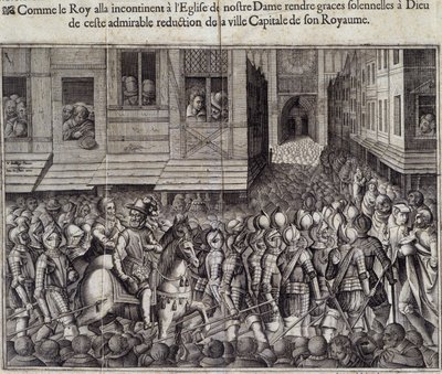 Entrée of Henry IV (1553 - 1610) w Paryżu w dniu 22 marca 1594 i udanie się do Cathedrale de Notre Dame na mszę - Grawerowanie Jeana Leclera, według Bollery, Musee de Notre Dame de Paris autorstwa Jean Leclerc