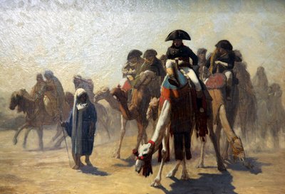 „Generał Bonaparte ze swoim sztabem wojskowym w Egipcie”, 1863 autorstwa Jean Leon Gerome