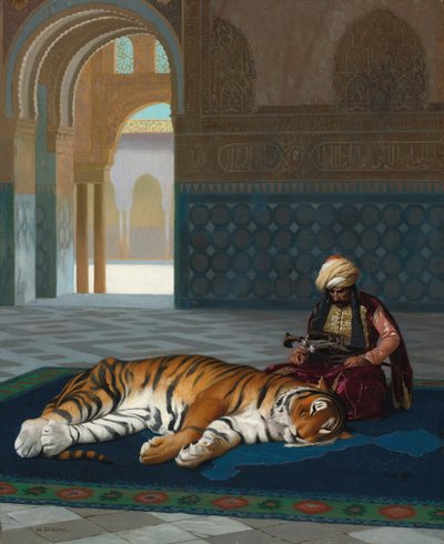 Tygrys i Strażnik (olej na płótnie) autorstwa Jean Leon Gerome