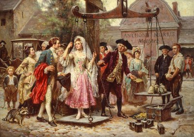Jej waga w złocie, ok. 1921 (olej na płótnie) autorstwa Jean Leon Gerome Ferris