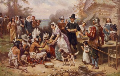 Pierwsze Święto Dziękczynienia 1621, ok. 1932 (odbitka fotomechaniczna) autorstwa Jean Leon Gerome Ferris