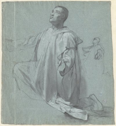 Młody mnich benedyktyński klęczy autorstwa Jean Leonard Lugardon