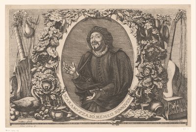 Portret van Tiberio Fiorilli in de rol van Scaramuccia (Scaramouche) autorstwa Jean Lepautre (attributed to)