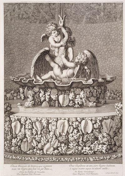 Fontanna z dwoma amorkami i łabędziem projektu Jean-Baptiste Tuby w Wersalu, 1677 autorstwa Jean Lepautre