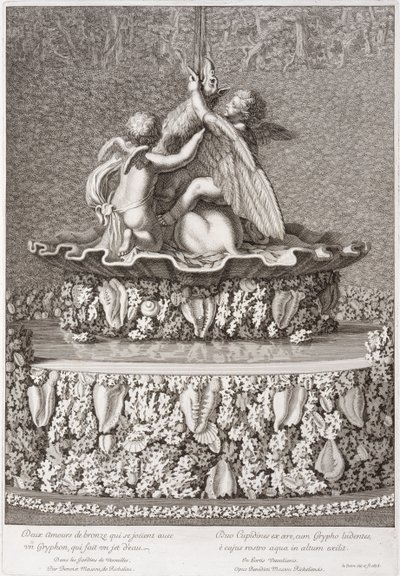 Fontanna z dwoma amorkami bawiącymi się gryfem, autorstwa Benoita Massou, w Wersalu, 1676 autorstwa Jean Lepautre