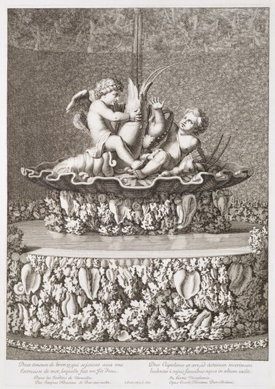 Fontanna z dwoma amorkami jeżdżącymi na rakach, zaprojektowana przez Jacques Houseau w Wersalu, 1677 autorstwa Jean Lepautre