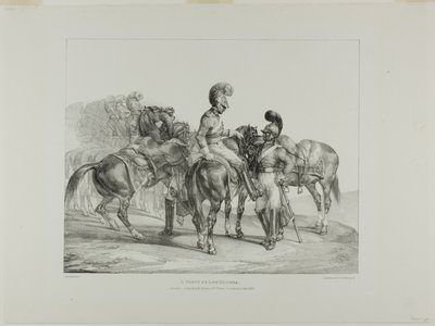A Party of Life Guards, płyta 5 z Różne tematy narysowane z życia i na kamieniu (The English Suite) autorstwa Jean Louis André Théodore Géricault