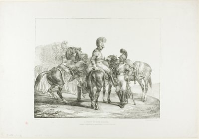 Partia strażników życia, płyta 5 z różnych obiektów narysowanych z życia na kamieniu autorstwa Jean Louis André Théodore Géricault