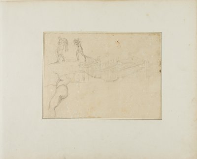 Przekrój sali filarowej i trzy szkice postaci autorstwa Jean Louis André Théodore Géricault