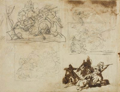 Cztery szkice bitwy kawaleryjskiej autorstwa Jean Louis André Théodore Géricault