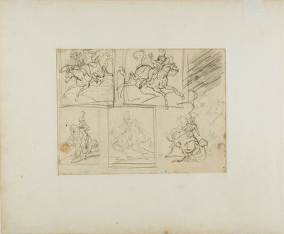 Cztery szkice konnego trębacza i polskiego ułana autorstwa Jean Louis André Théodore Géricault