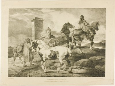 Konie idące na jarmark, płyta 3 z Różne tematy narysowane z życia na kamieniu autorstwa Jean Louis André Théodore Géricault