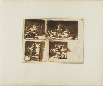 Szkice bitwy kawaleryjskiej i oficera konnego autorstwa Jean Louis André Théodore Géricault