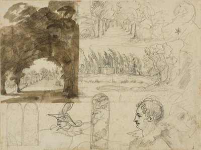Szkice widoków parku, głowy, koń autorstwa Jean Louis André Théodore Géricault