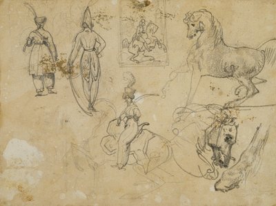Szkice rosyjskich oficerów i koni autorstwa Jean Louis André Théodore Géricault