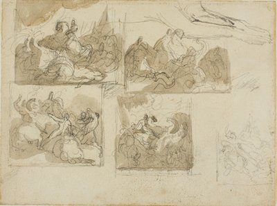 Szkice bitwy kawaleryjskiej i przednie łapy psa autorstwa Jean Louis André Théodore Géricault