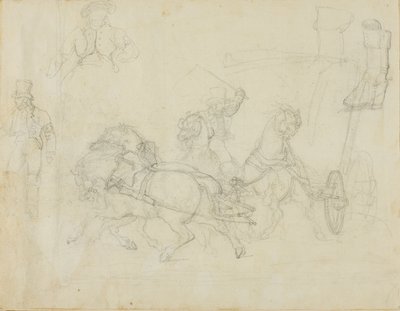Dyliżans ciągnięty przez pięć koni i inne szkice autorstwa Jean Louis André Théodore Géricault