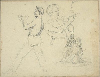 Studia bokserów i szkic jeźdźca z dwiema postaciami autorstwa Jean Louis André Théodore Géricault