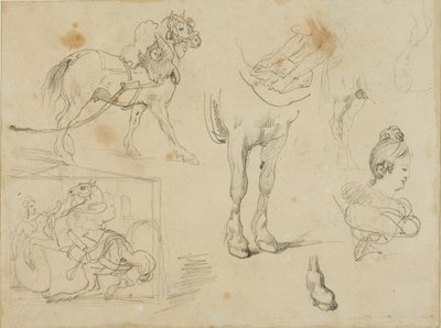Studium konia pociągowego, kowala i młodej kobiety autorstwa Jean Louis André Théodore Géricault