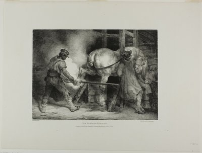 The Flemish Farrier, płyta 4 z Różne tematy narysowane z życia i na kamieniu (The English Suite) autorstwa Jean Louis André Théodore Géricault
