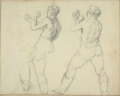 Dwóch bokserów zwróconych w lewo autorstwa Jean Louis André Théodore Géricault
