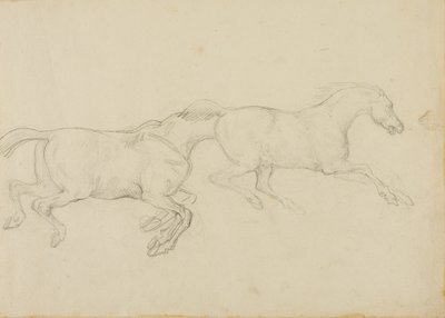 Dwa konie galopujące w prawo autorstwa Jean Louis André Théodore Géricault