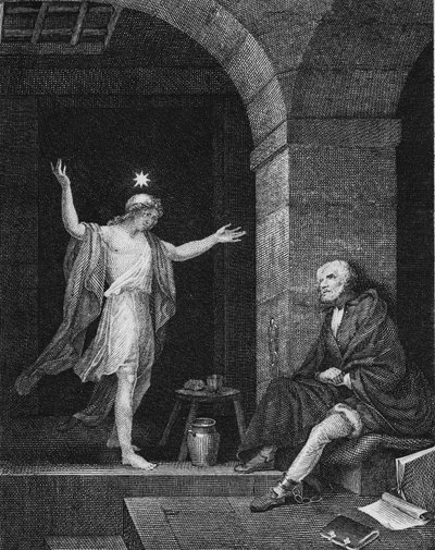 Hesper ukazuje się Kolumbowi w więzieniu, XIX wiek. autorstwa Jean Louis Delignon