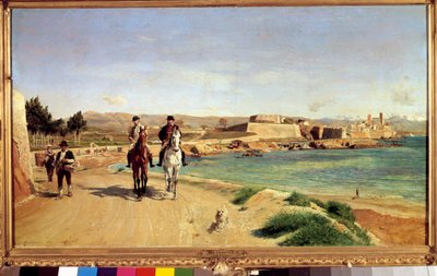 Antibes, jazda konna. Artysta i jego syn Karol (1848-1917), malarz. Obraz Ernesta Meissoniera (1815-1891) autorstwa Jean Louis Ernest Meissonier