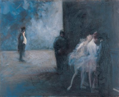 Backstage - Symphony in Blue par Forain, Jean Louis (1852-1931), Między 1900 a 1923 - Olej na drewnie, 45,3x54,7 - Muzeum Sztuki Ohara, Kurashiki autorstwa Jean Louis Forain