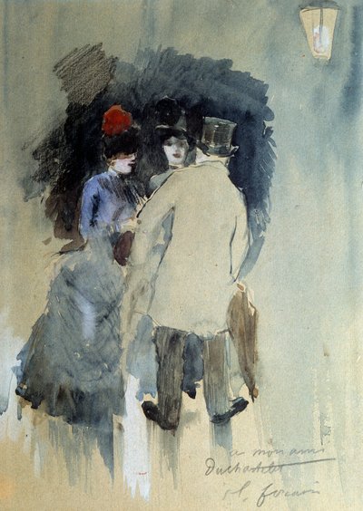 Spotkanie Akwarela Jeana Louisa Foraina (1852-1931) XX wiek. autorstwa Jean Louis Forain
