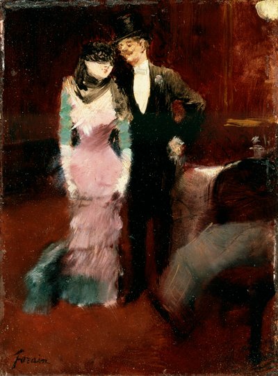 Opuszczenie balu maskowego w Operze Paryskiej, koniec XIX lub początek XX wieku. autorstwa Jean Louis Forain