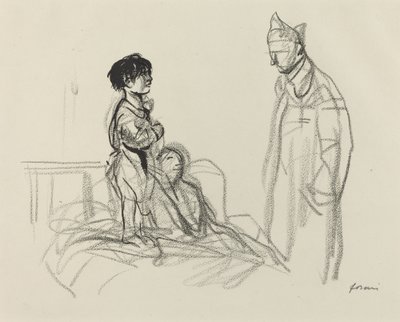 Matka i dziecko odwiedzane przez żołnierza w szpitalu, ok. godz. 19141919. autorstwa Jean Louis Forain